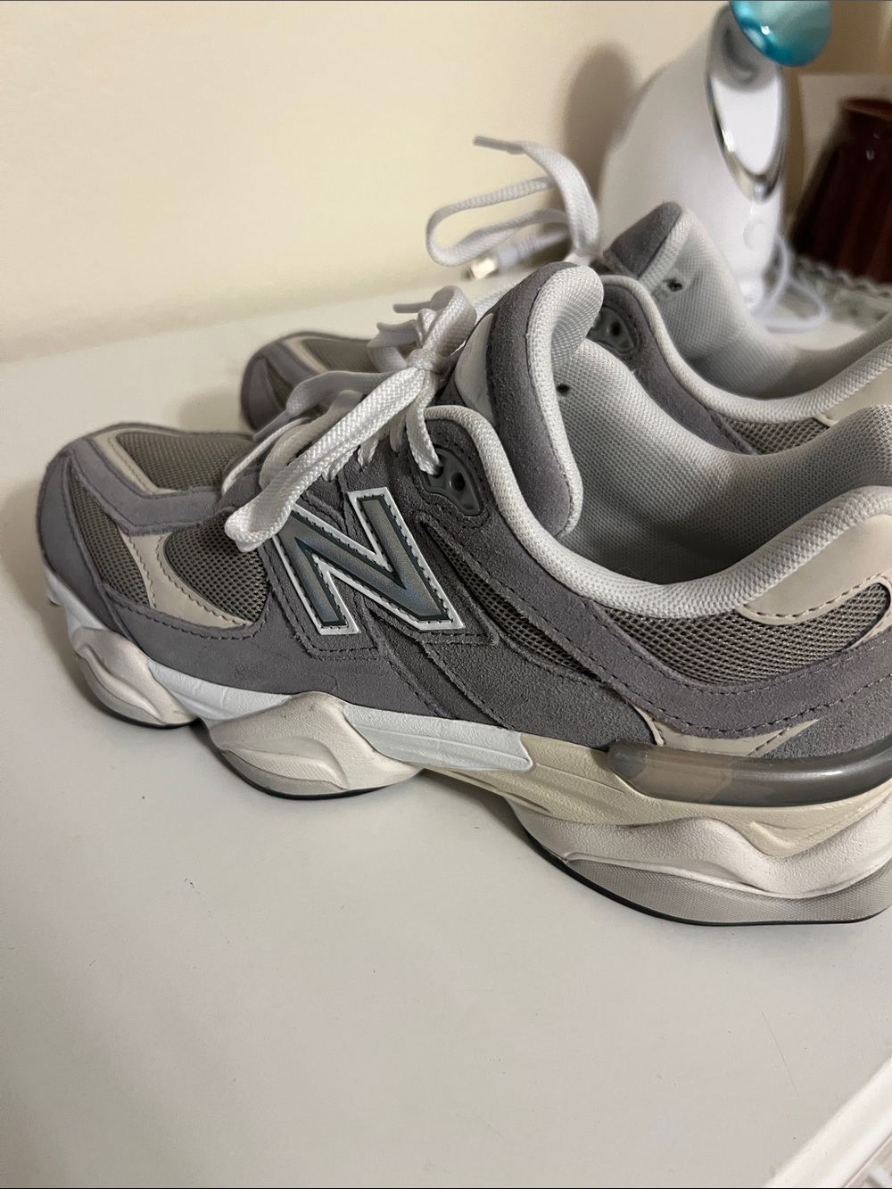 New Balance Grey & White Mesh Suede Runner